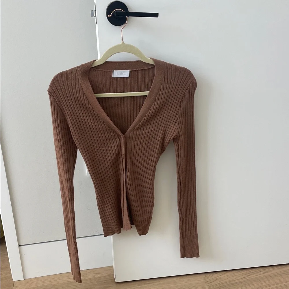 Brown Ribbed Women's Cardigan - Picture 1 of 1